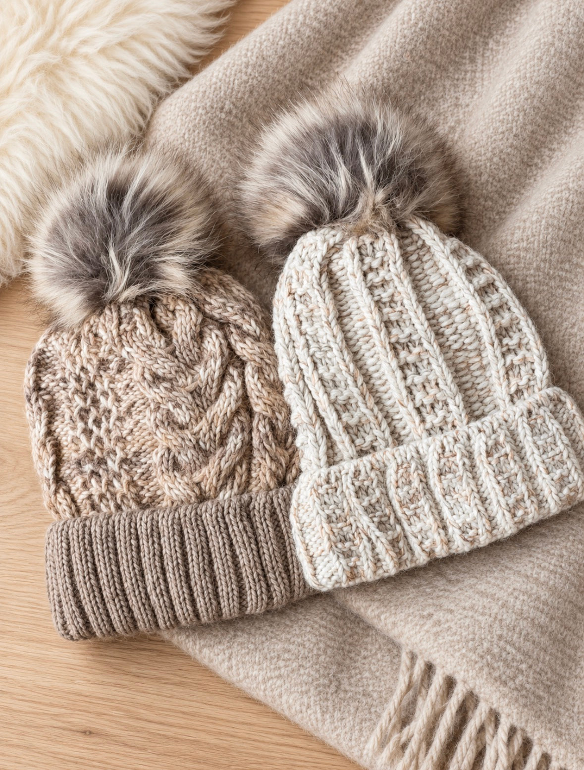 Follkee  Ribbed Beanie with Fur Pom • Cozy Winter Hat • Soft Stretch Fit