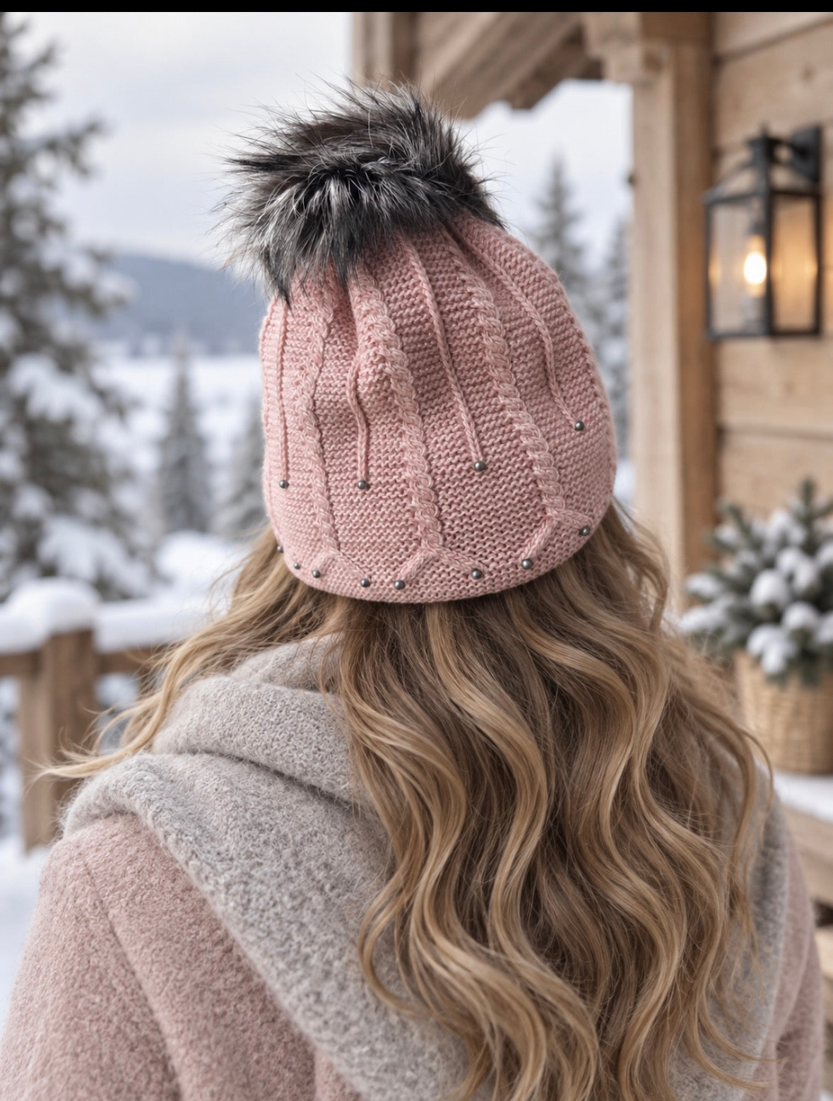 Fur Fluffy PomPom Women's Beanie Hat, Fleece Lined, Women Winter Hat, Chunky Hat, Knit Hat