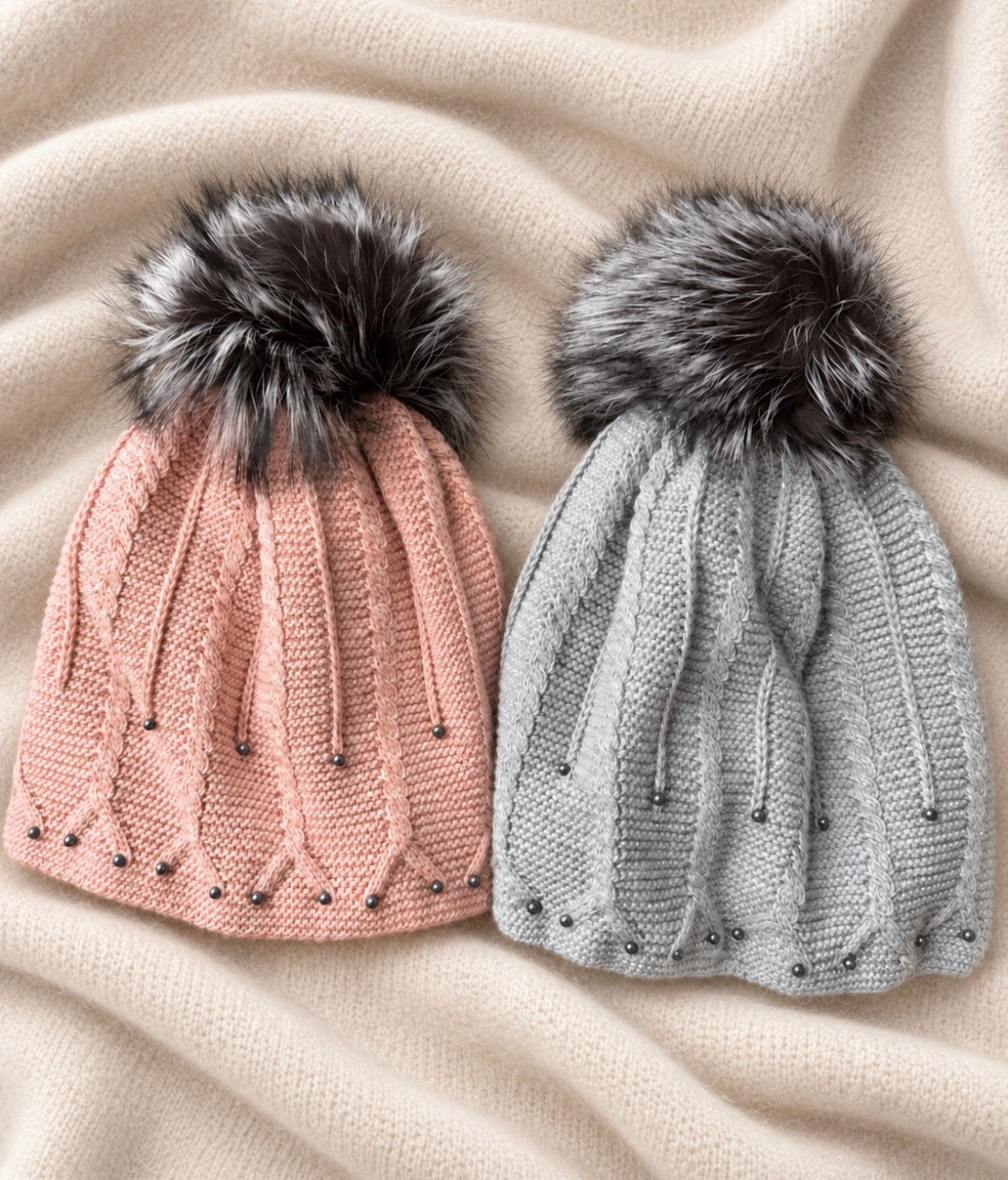Fur Fluffy PomPom Women's Beanie Hat, Fleece Lined, Women Winter Hat, Chunky Hat, Knit Hat