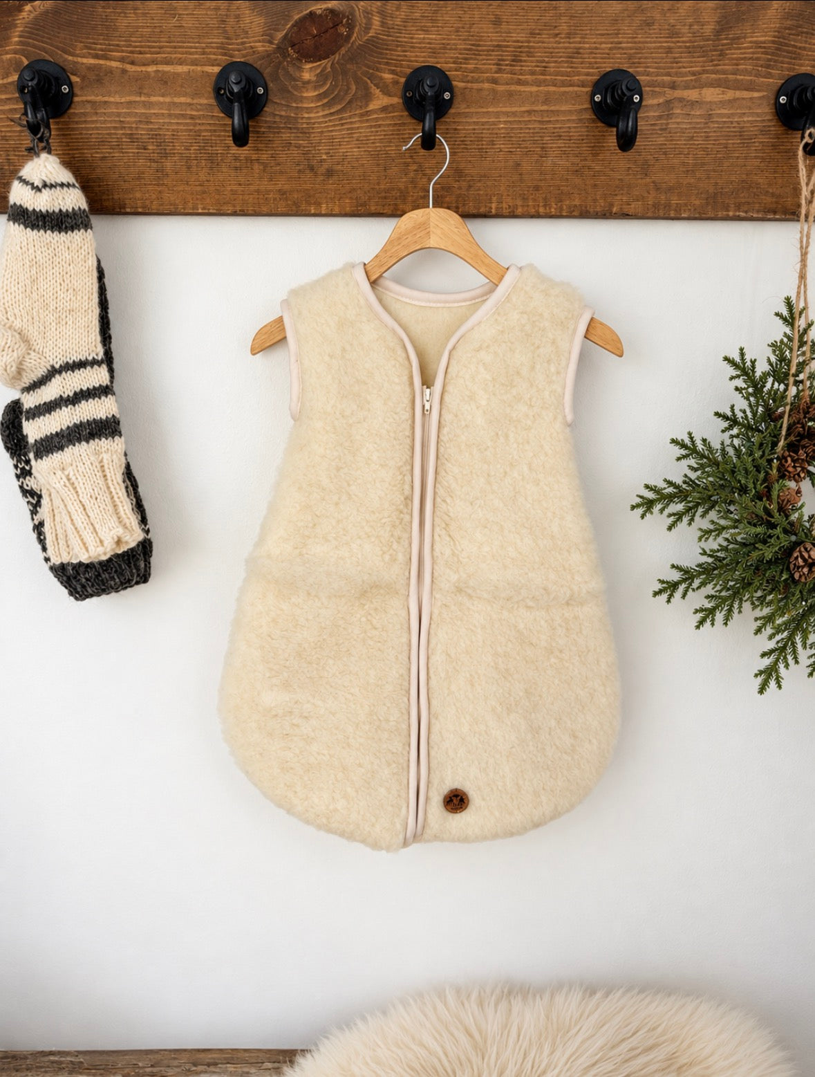 FOLLKEE Merino Wool Baby Sleeping Bag • 100% Pure Organic Wool • Newborn Sleep Sack 3–6 Months