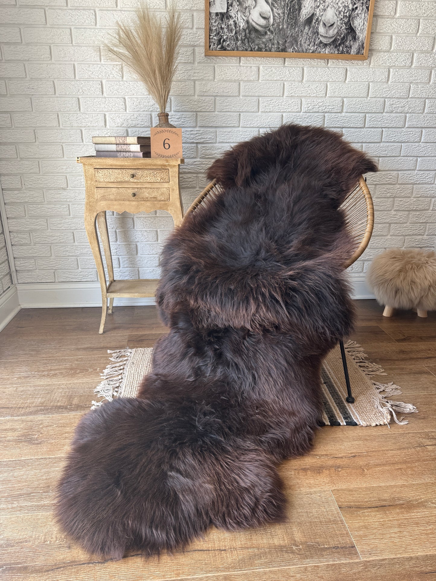 Follkee Genuine Natural Double Sheepskin Rug  | Humanely Sourced | Natural Brown, 100% ORGANIC lambskin carpet, bedspread, pelt, chair cover