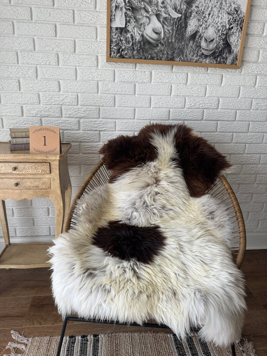 Follkee SheepSkin Rug American Jacob, Premium Quality Sheepskin Blanket, Australian SheepSkin, Soft Sheepskin, Sheepskin throw NBN1
