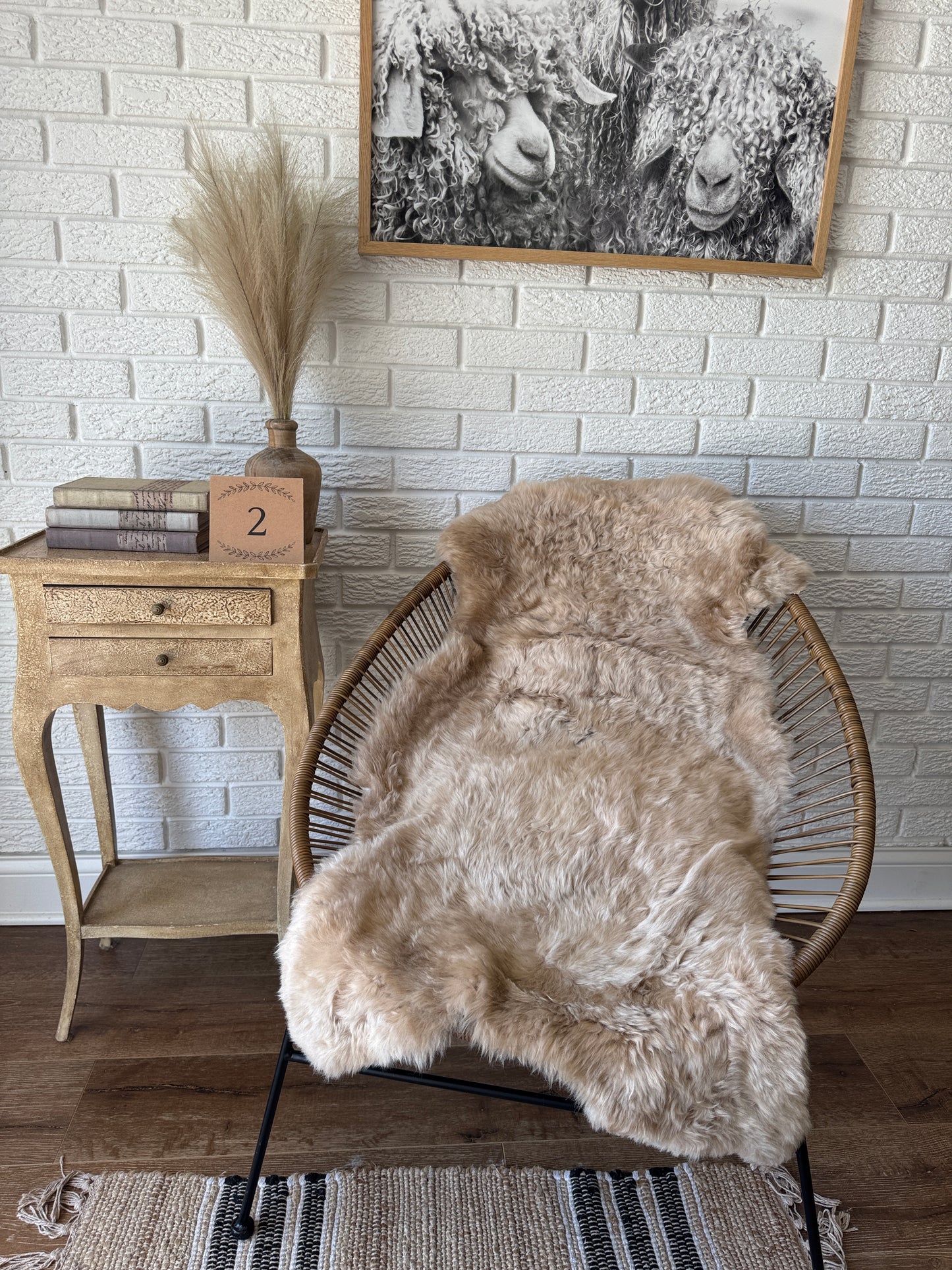 Follkee Sheepskin Rug, Throw Fur Rug, Carmel, Champagne, Beige Taupe, Short wool SWB4