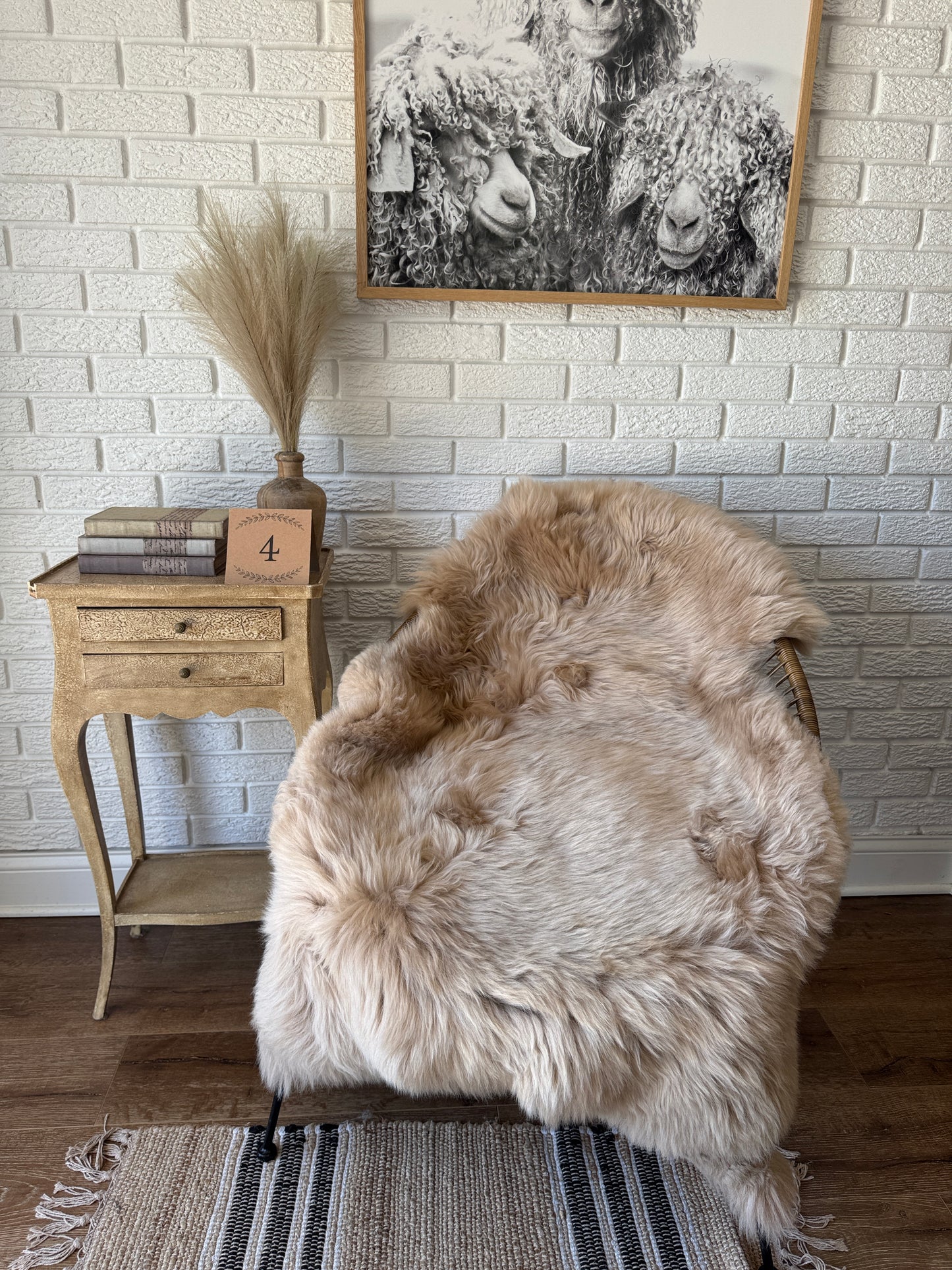Follkee Sheepskin Rug, Throw Fur Rug, Carmel, Champagne, Beige Taupe, Short wool SWB4
