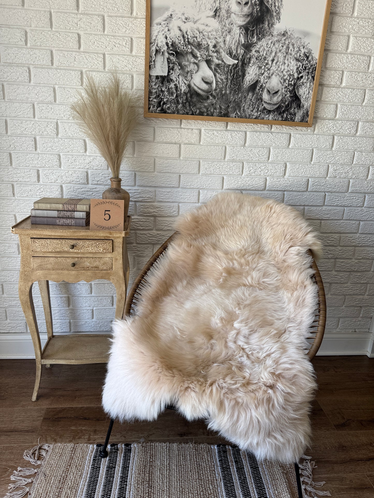Follkee Sheepskin Rug, Throw Fur Rug, Carmel, Champagne, Beige Taupe, Short wool SWB4