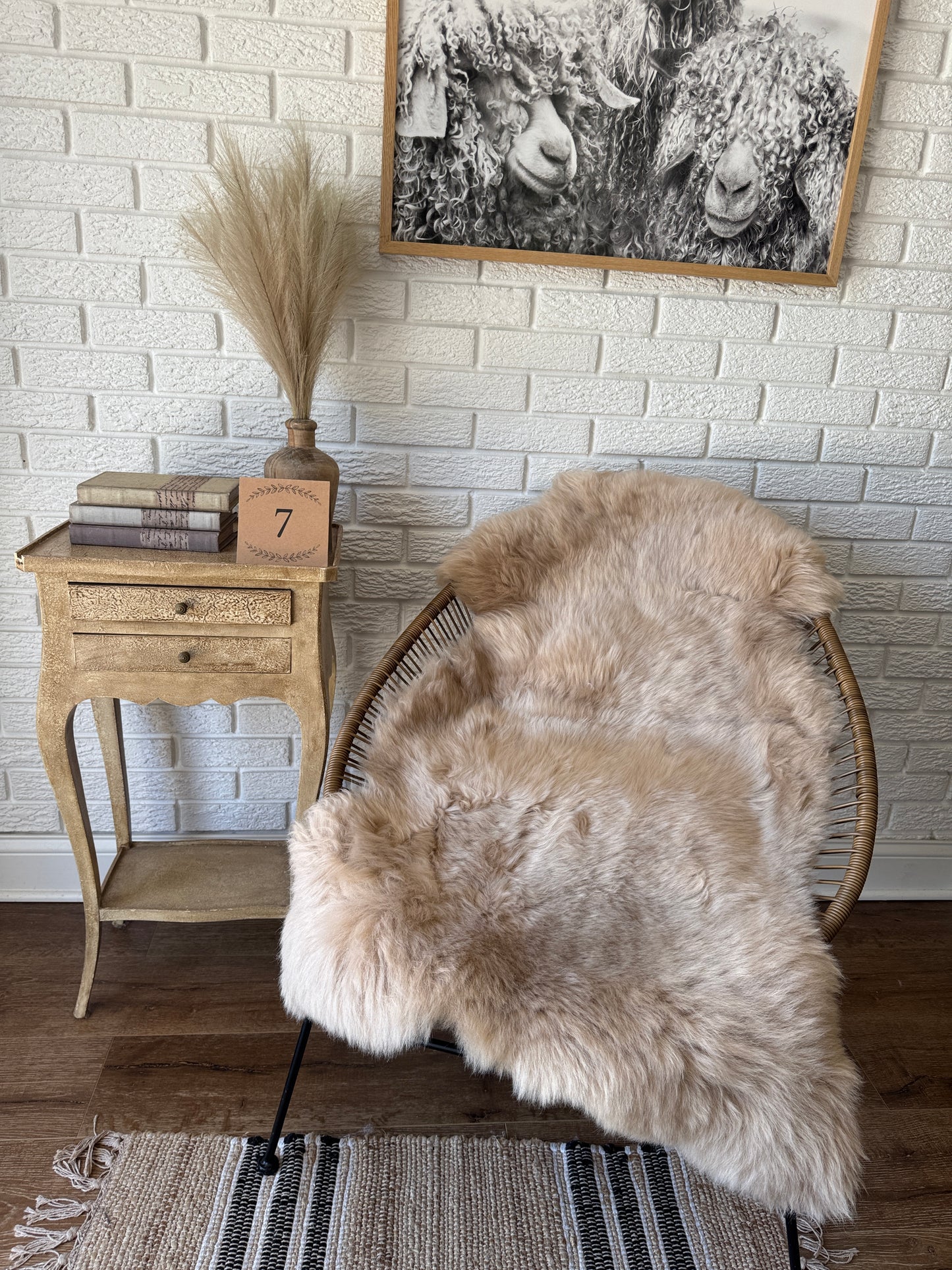 Follkee Sheepskin Rug, Throw Fur Rug, Carmel, Champagne, Beige Taupe, Short wool SWB4