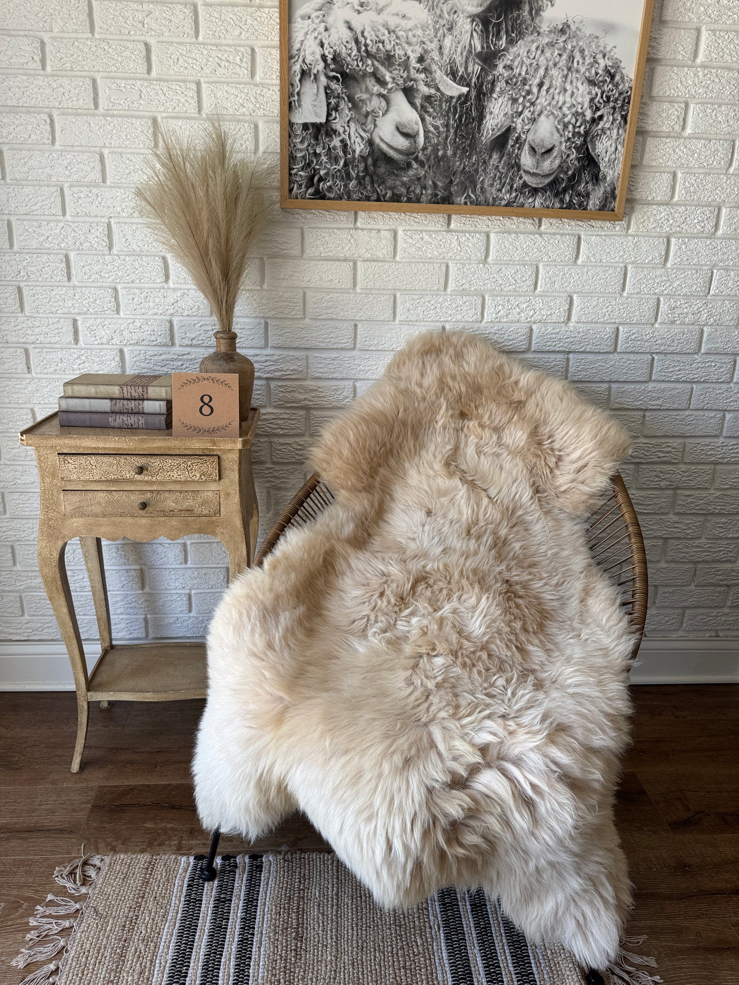 Follkee Sheepskin Rug, Throw Fur Rug, Carmel, Champagne, Beige Taupe, Short wool SWB4