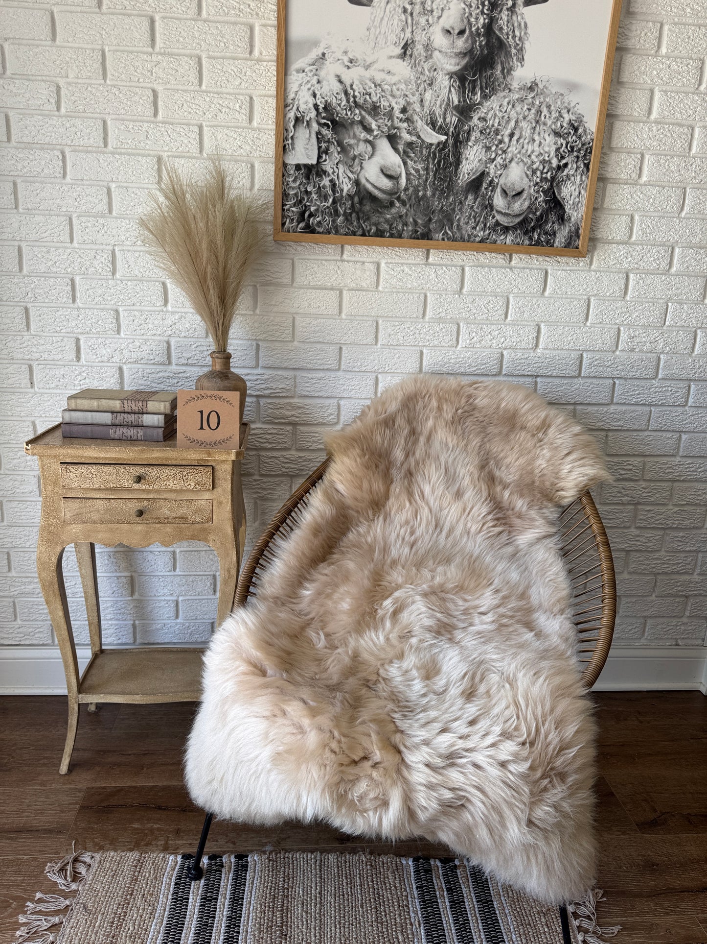 Follkee Sheepskin Rug, Throw Fur Rug, Carmel, Champagne, Beige Taupe, Short wool SWB4