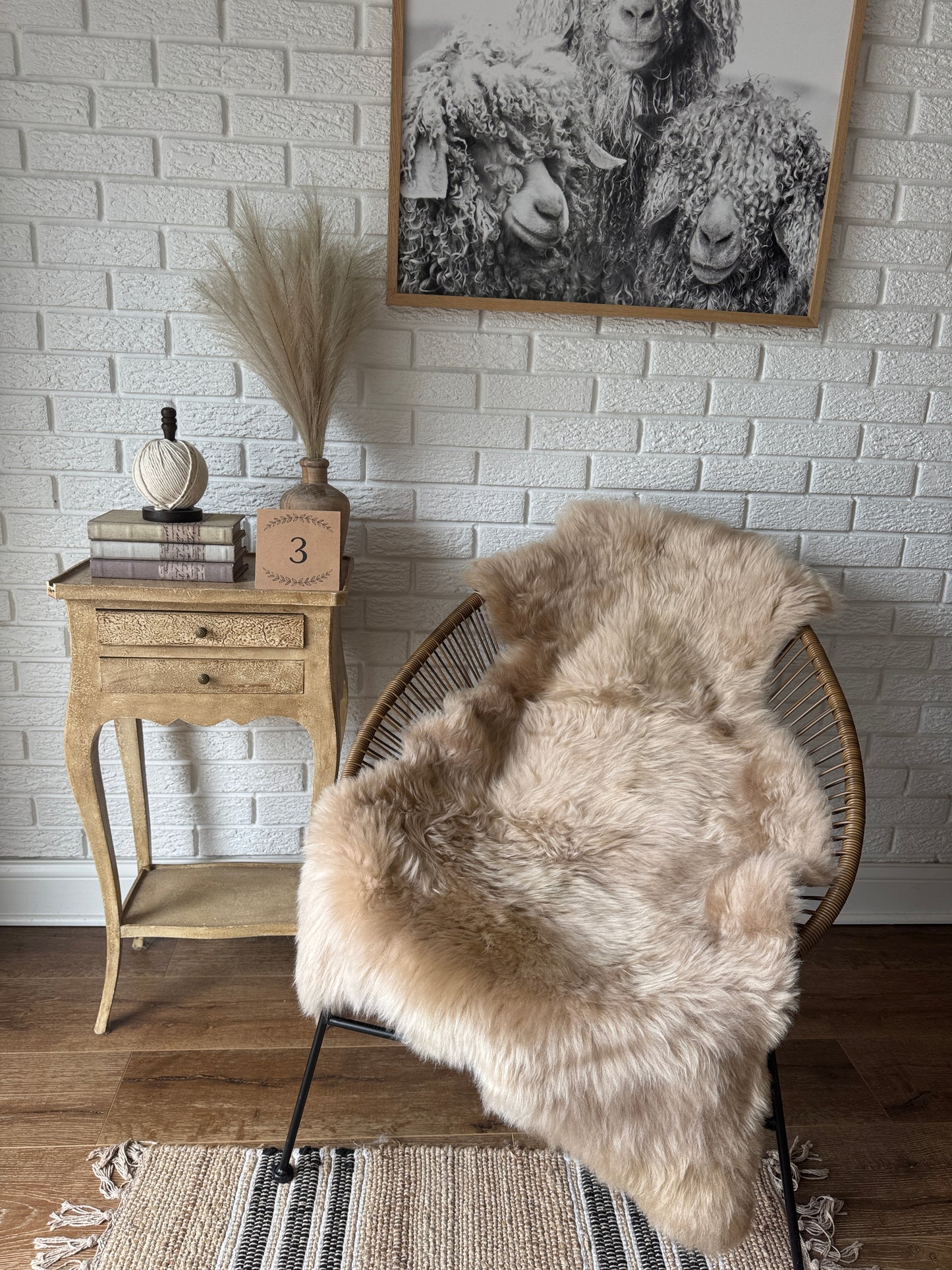 Follkee Sheepskin Rug, Throw Fur Rug, Carmel, Champagne, Beige Taupe, Short wool SWB5