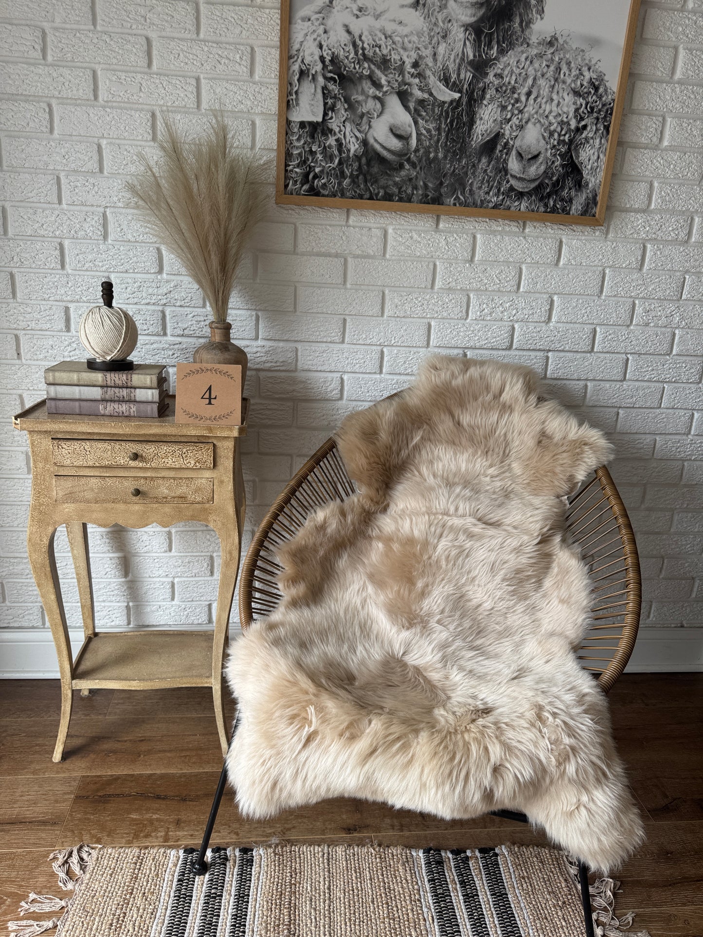 Follkee Sheepskin Rug, Throw Fur Rug, Carmel, Champagne, Beige Taupe, Short wool SWB5