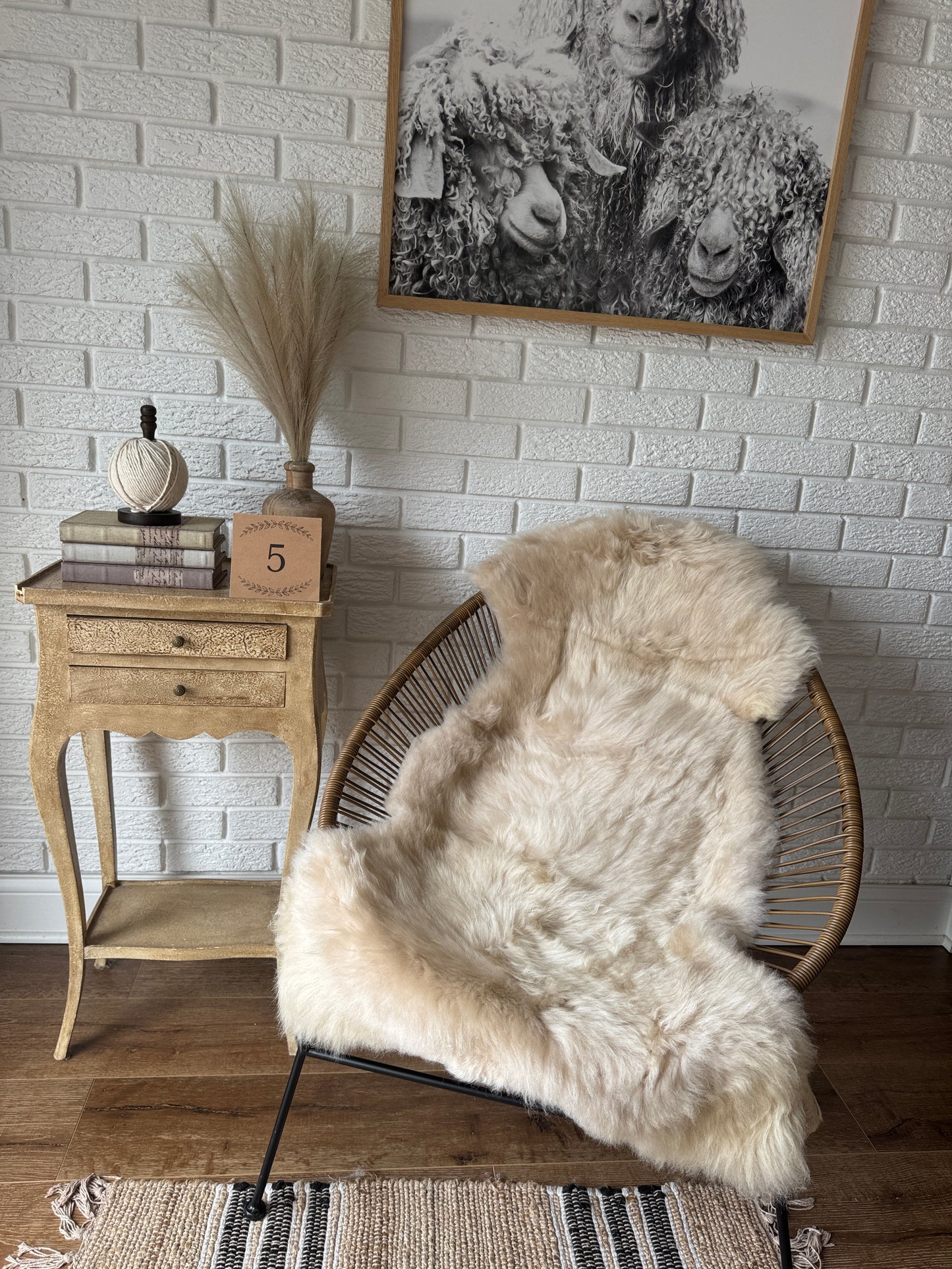 Follkee Sheepskin Rug, Throw Fur Rug, Carmel, Champagne, Beige Taupe, Short wool SWB5
