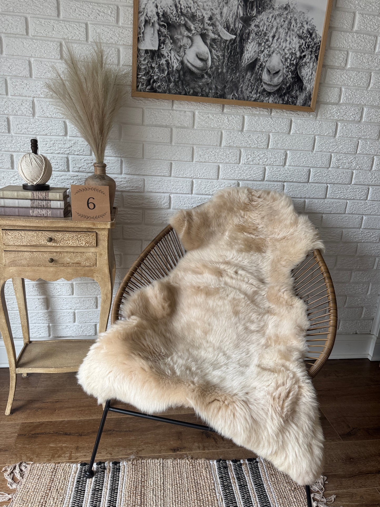 Follkee Sheepskin Rug, Throw Fur Rug, Carmel, Champagne, Beige Taupe, Short wool SWB5