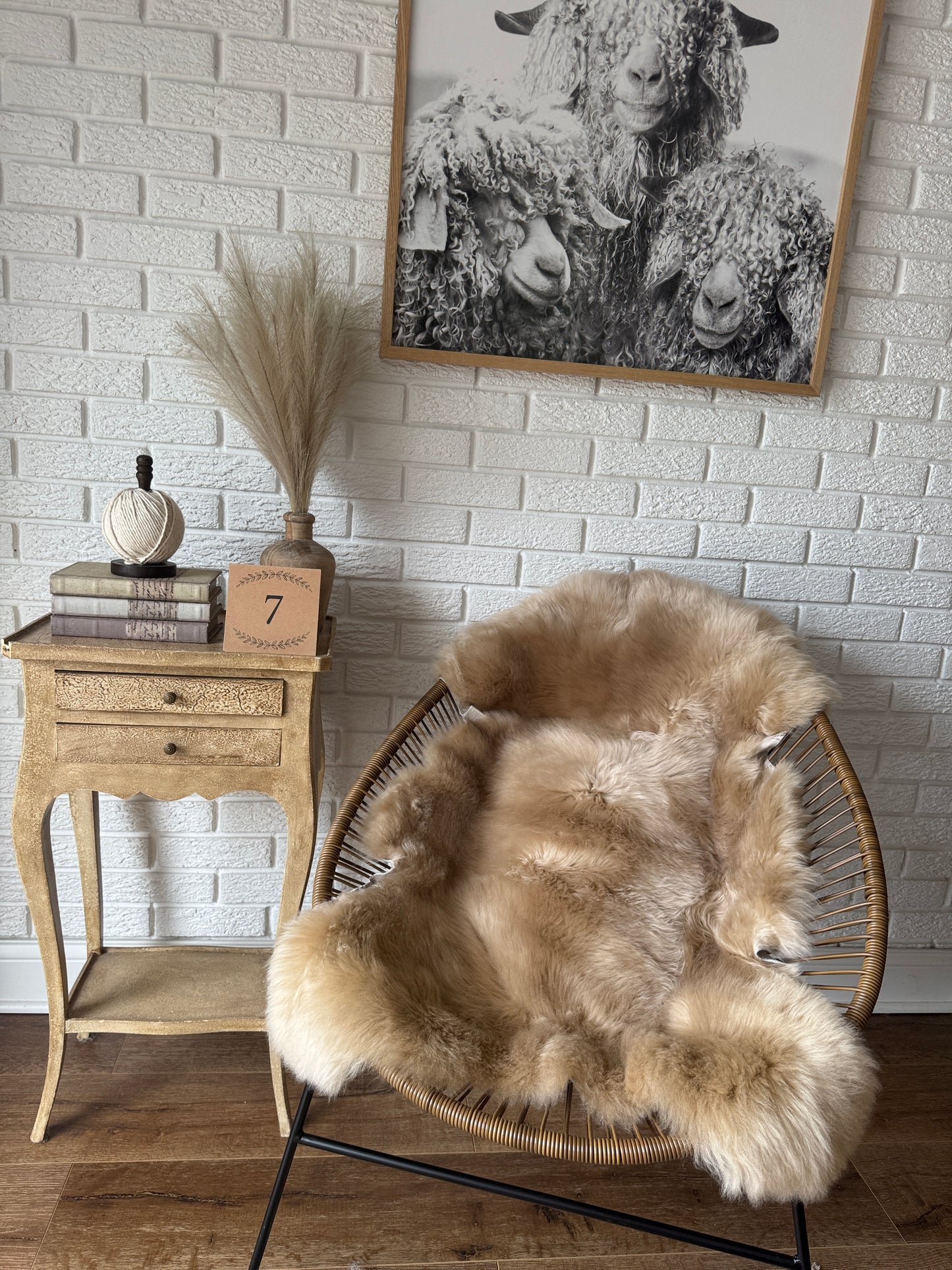 Follkee Sheepskin Rug, Throw Fur Rug, Carmel, Champagne, Beige Taupe, Short wool SWB5