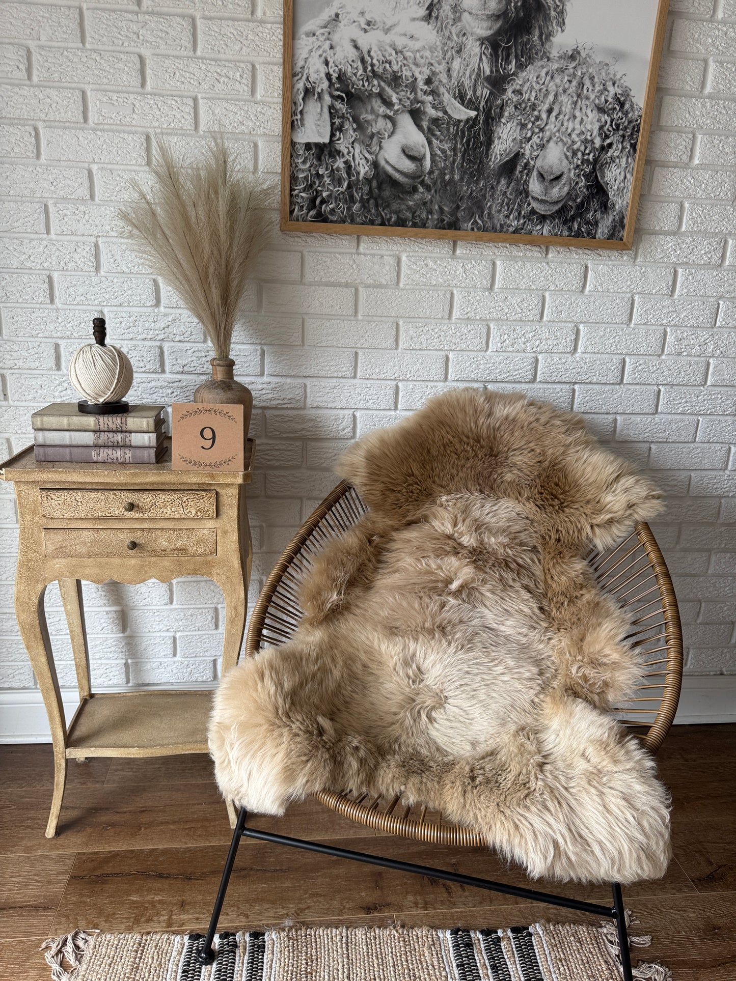 Follkee Sheepskin Rug, Throw Fur Rug, Carmel, Champagne, Beige Taupe, Short wool SWB5
