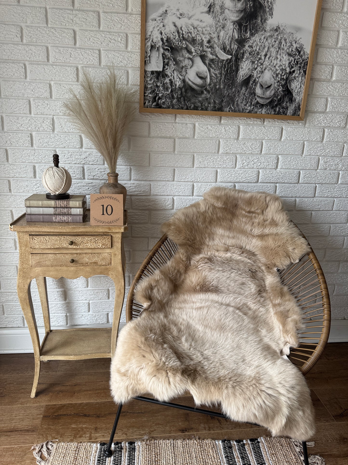 Follkee Sheepskin Rug, Throw Fur Rug, Carmel, Champagne, Beige Taupe, Short wool SWB5