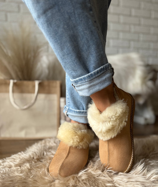 Follkee Moccasin Slippers SheepSkin Merino Wool Slippers , House Shoes, Unisex