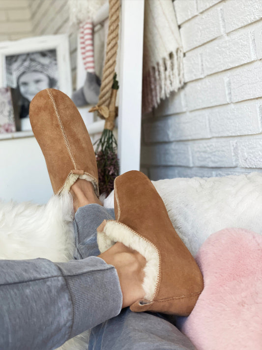 Natural Sheepskin Slippers with Leather Soles Natural Beige – Warm, Grounding, Eco-Friendly Comfort Handmade