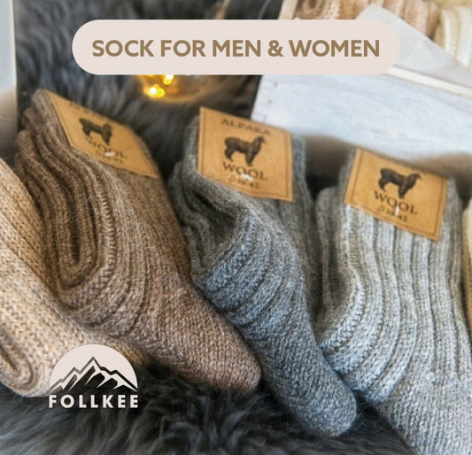 Follkee Alpaca Wool Socks Women's and Men's Perfect for Spring Hiking or Trekking