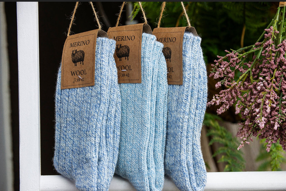 Follkee Unisex Merino Wool Blue Socks Perfect for Hiking Great Gift Idea