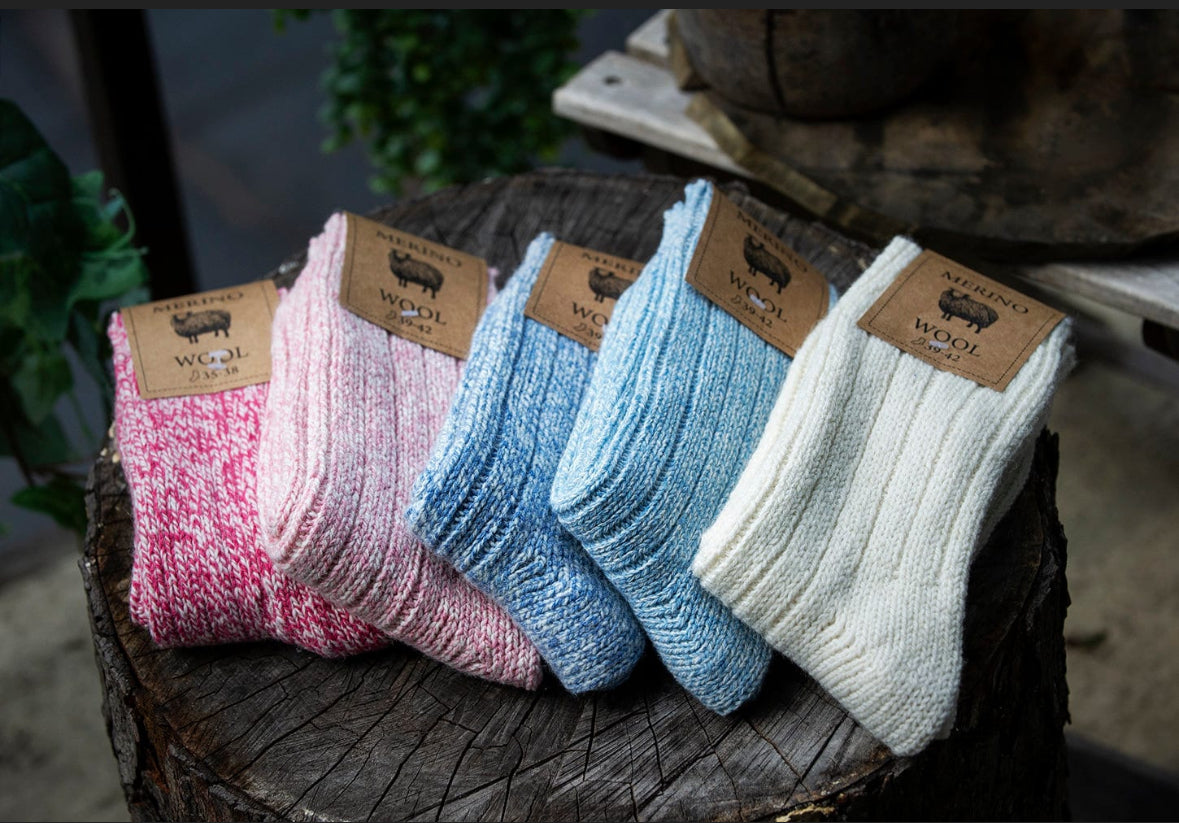 Follkee Unisex Merino Wool Blue Socks Perfect for Hiking Great Gift Idea