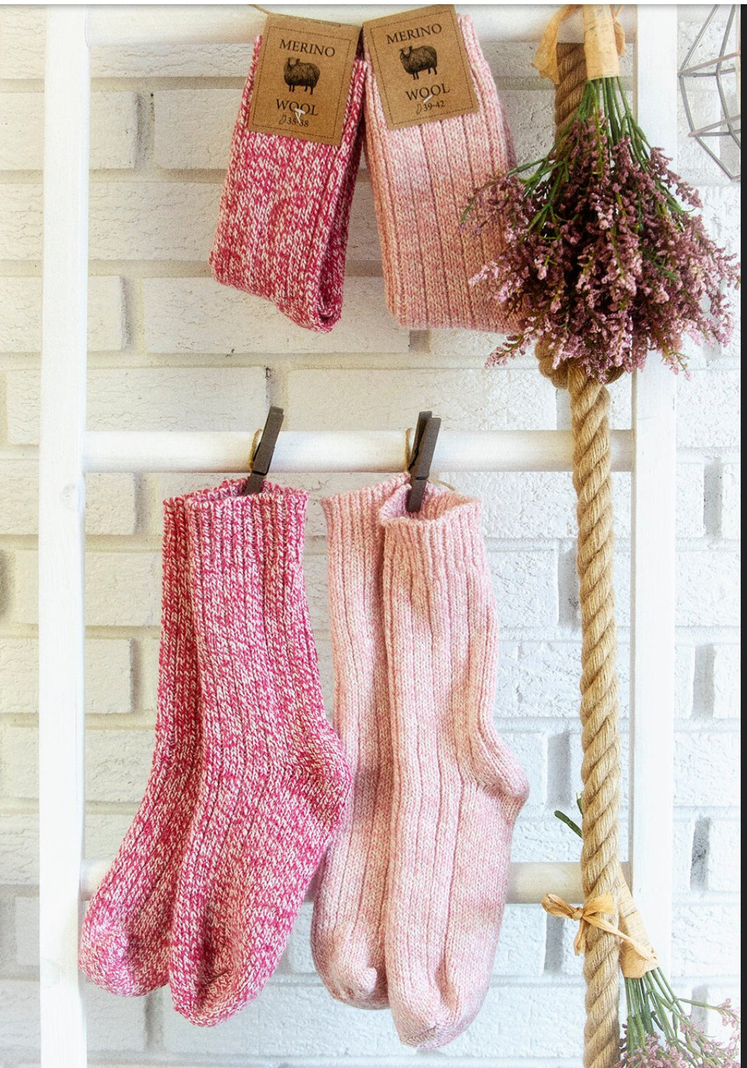 Merino Light Pink Wool Socks Women's and Men's Perfect for Hiking, Trekking Great Gift Idea