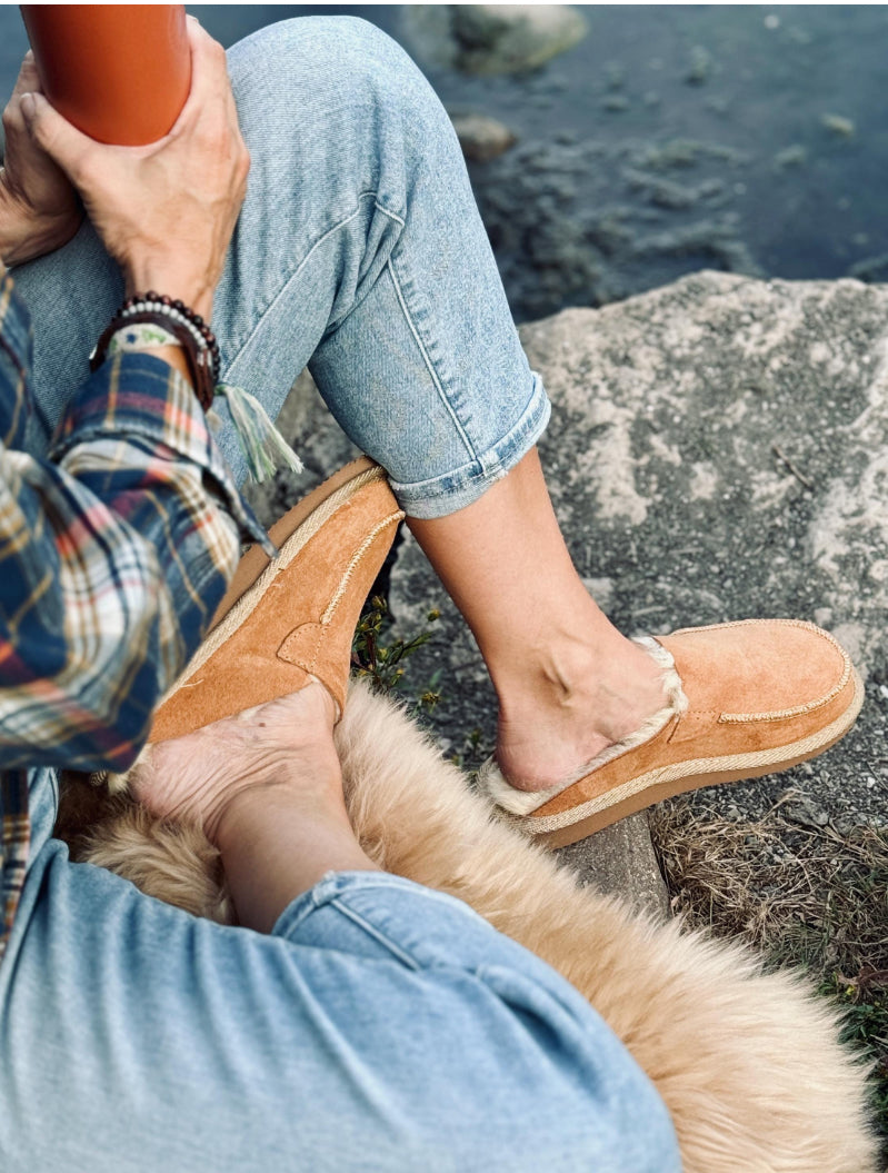 Follkee Slippers Sheep Skin Wool Lined Slip On House Shoes for Mens and Womans