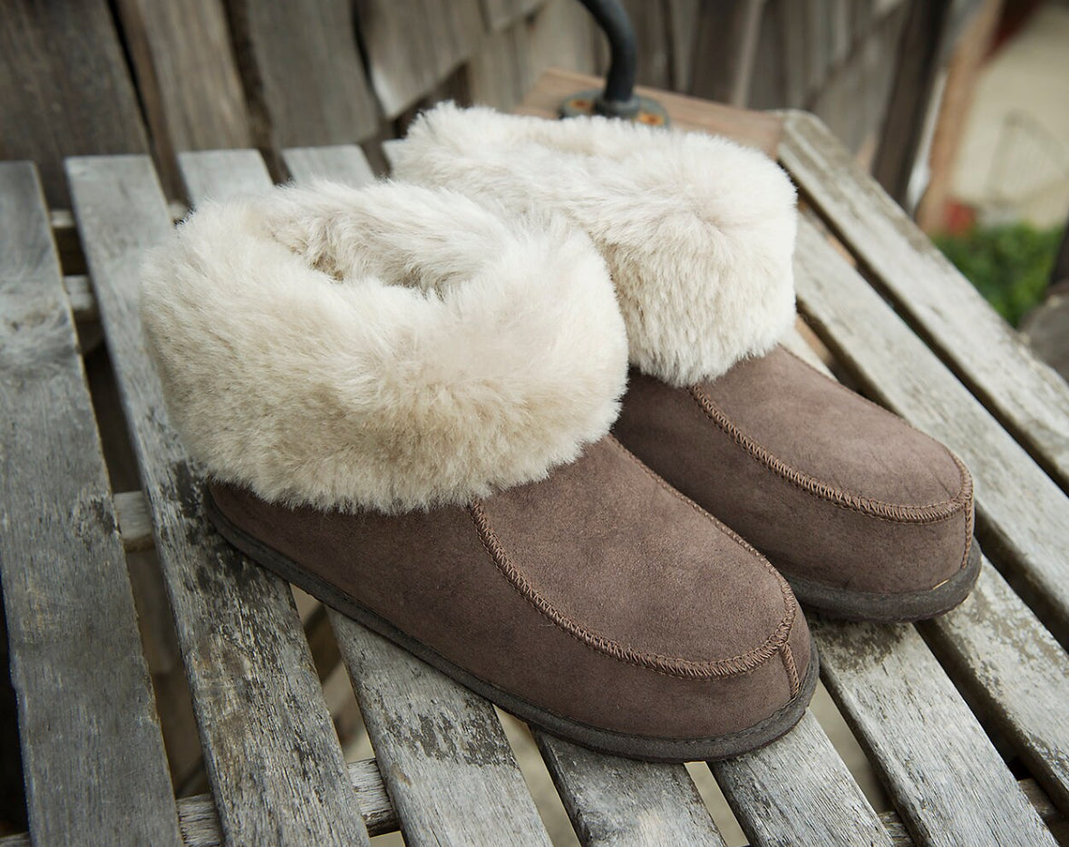 Follkee Slippers 100% Sheep Skin Wool Lined Handcrafted Sustainable Brown