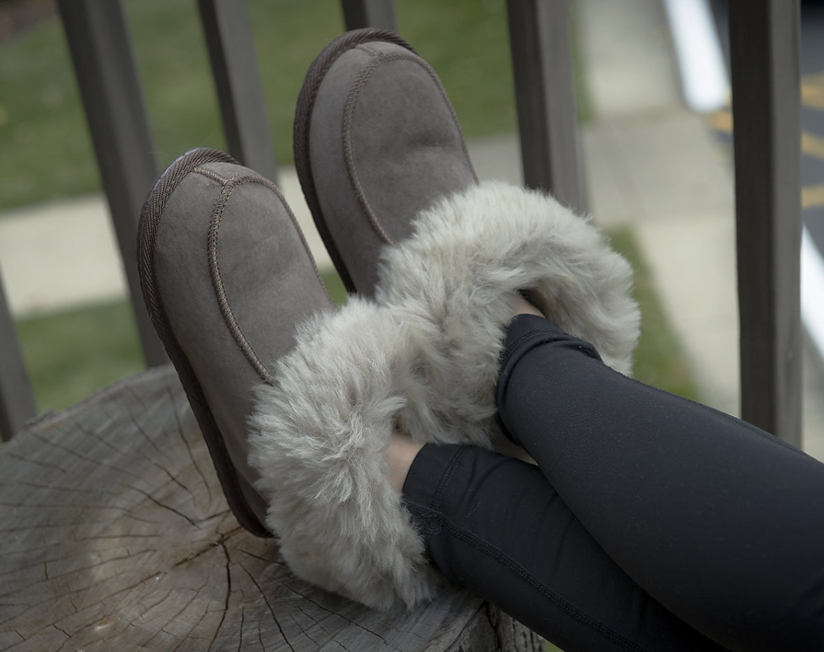 Follkee Slippers 100% Sheep Skin Wool Lined Handcrafted Sustainable Brown