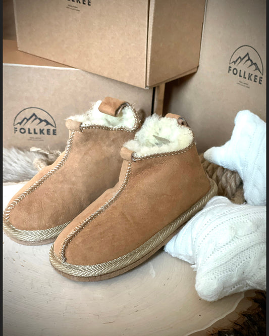 Follkee Kids Slippers House Shoes Handcrafted Wool 100% Leather