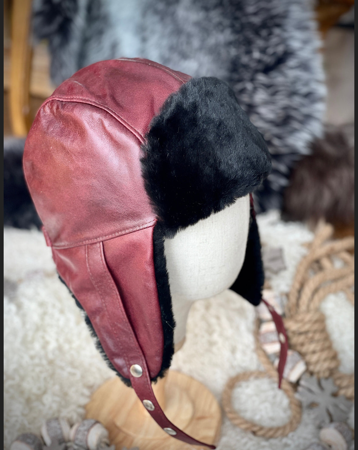 Pilot Aviator Bomber Hat Sheepskin Wool Lined Handcrafted Sustainable Trendy