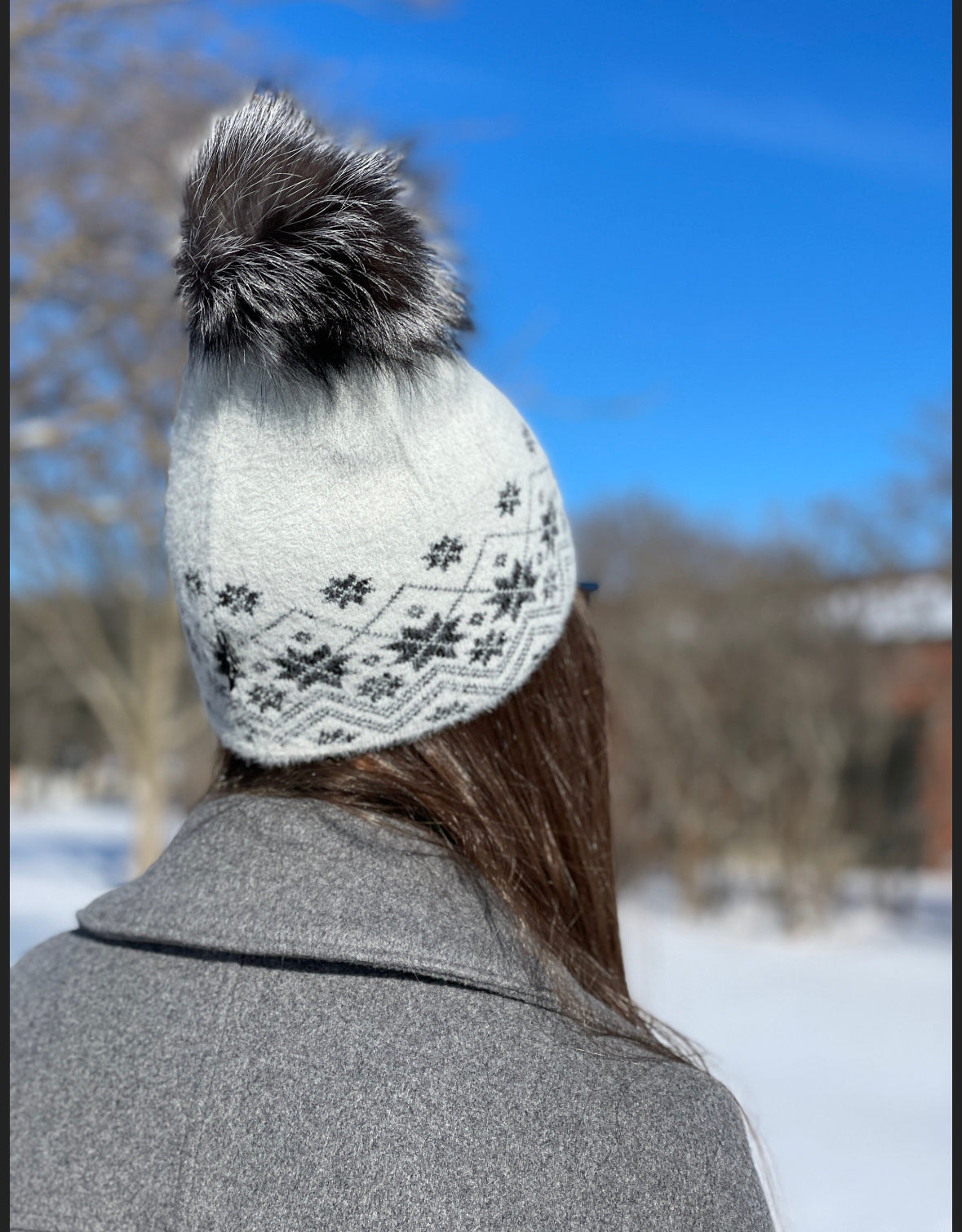 Natural Fluffy PomPom Women's Beanie Hat, Fleece Lined