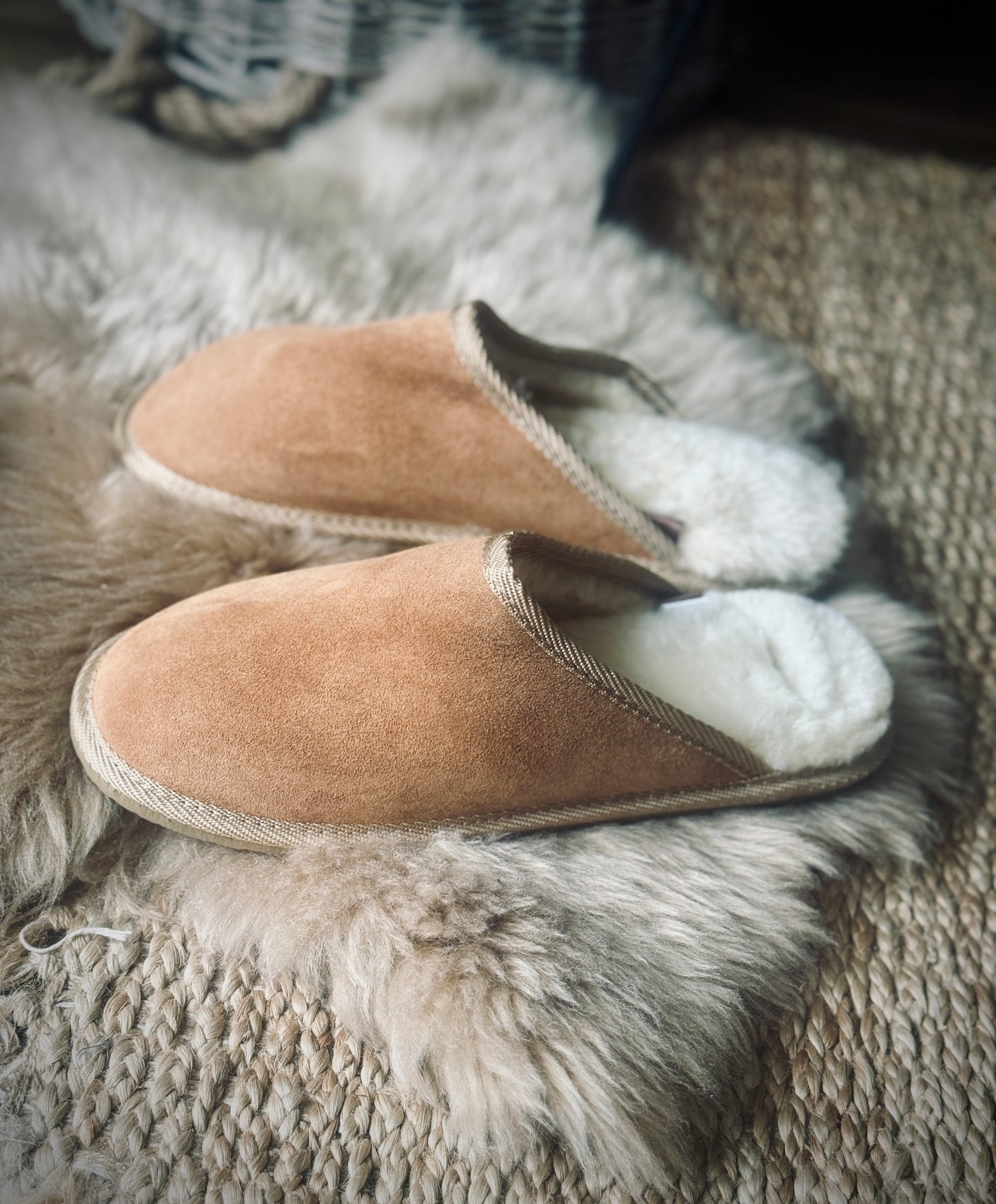 Follkee Slippers Sheep Skin Wool Lined Slip On House Shoes for Mens and Womans