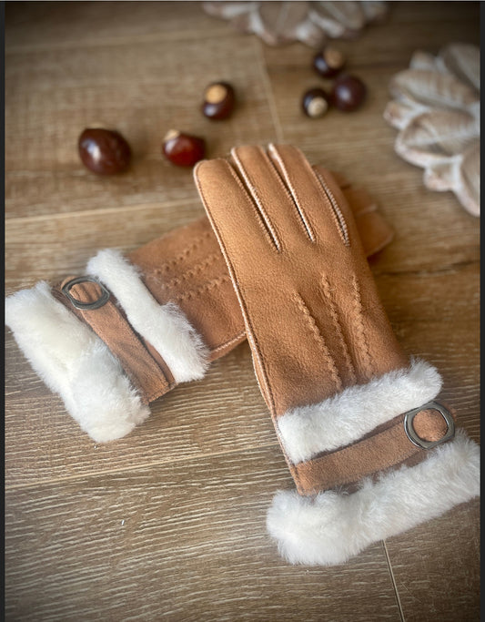 Women's Gloves Sheepskin Wool Light Brown Natural Beige Warm Gloves Handmade Sustainable