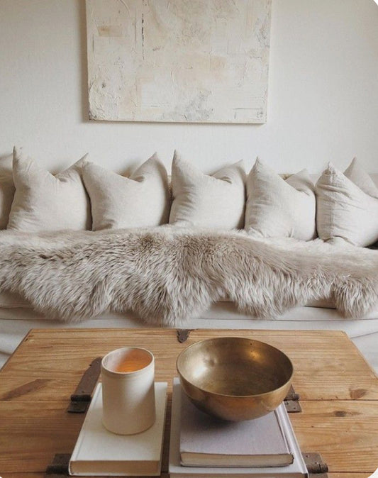 Follkee Natural Two‑Pelt Sheepskin Rug – Champagne Beige Icelandic & Australian Real Hide