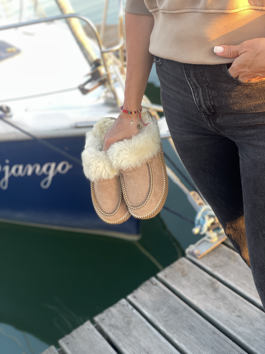 Betti New Collection Women's Slip on SheepSkin Merino Wool Slippers , House Shoes