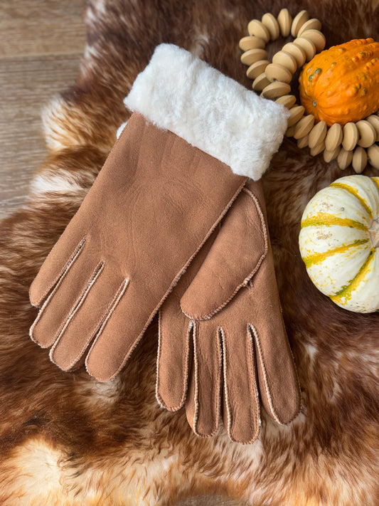 Women's Gloves Sheepskin Wool Light Brown Natural Beige Warm Gloves Handmade Sustainable