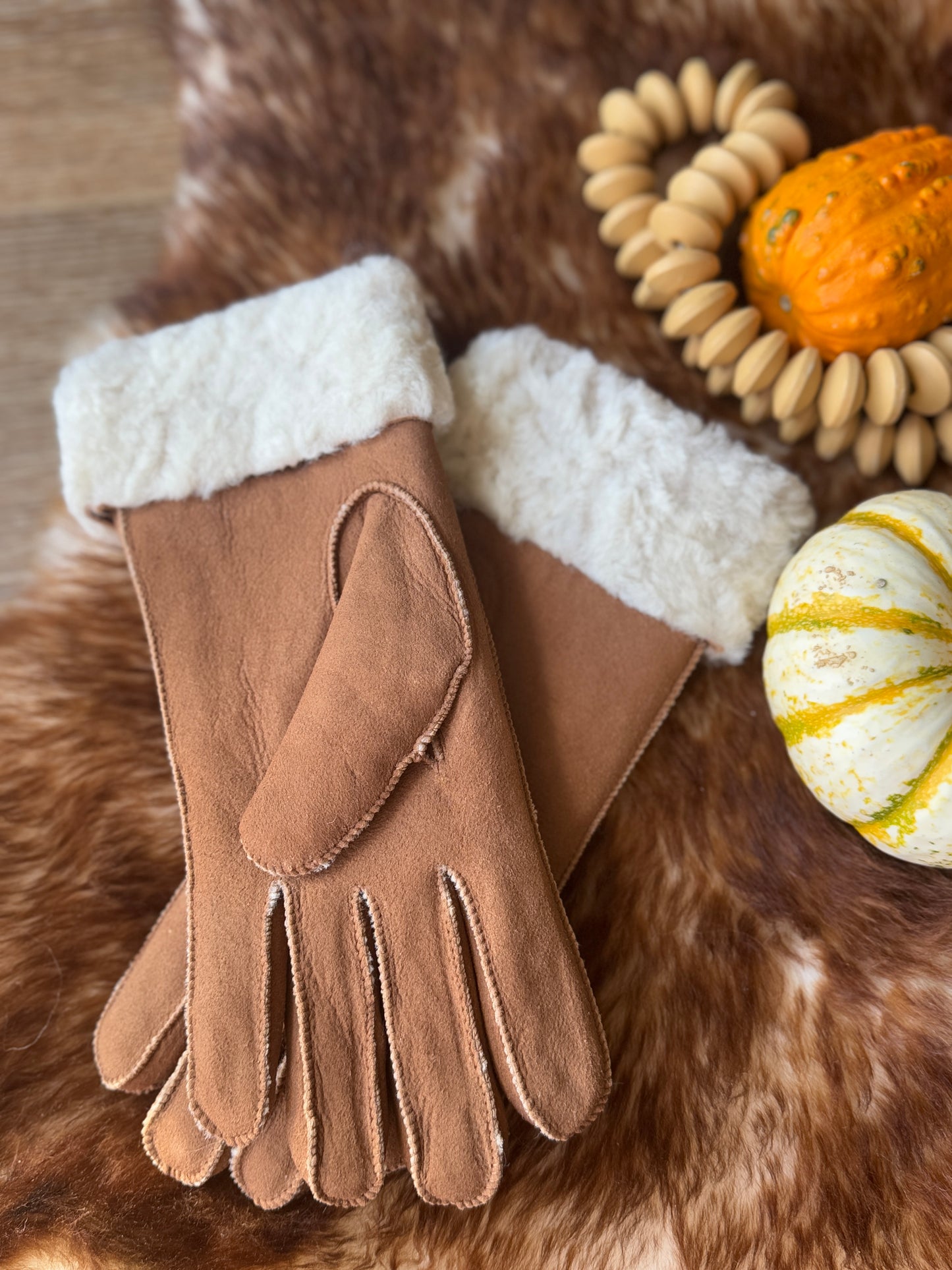 Women's Gloves Sheepskin Wool Light Brown Natural Beige Warm Gloves Handmade Sustainable