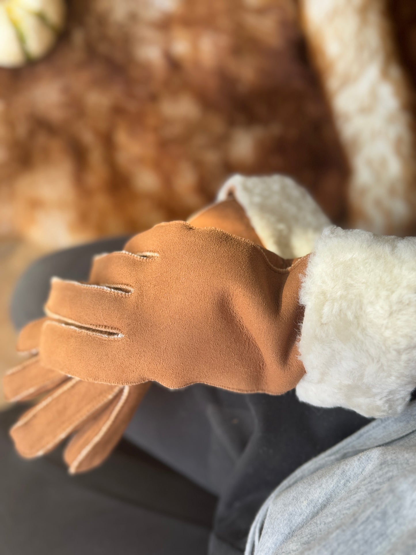Women's Gloves Sheepskin Wool Light Brown Natural Beige Warm Gloves Handmade Sustainable