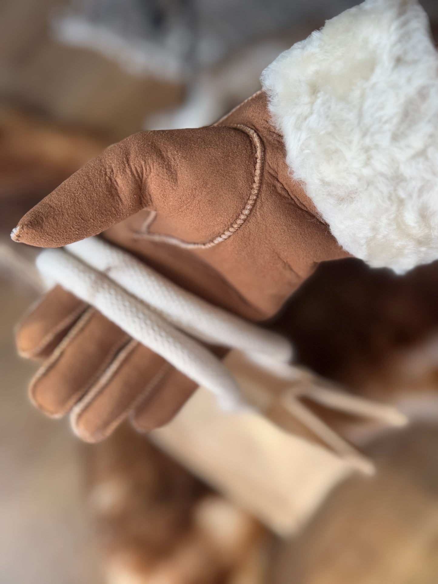 Women's Gloves Sheepskin Wool Light Brown Natural Beige Warm Gloves Handmade Sustainable