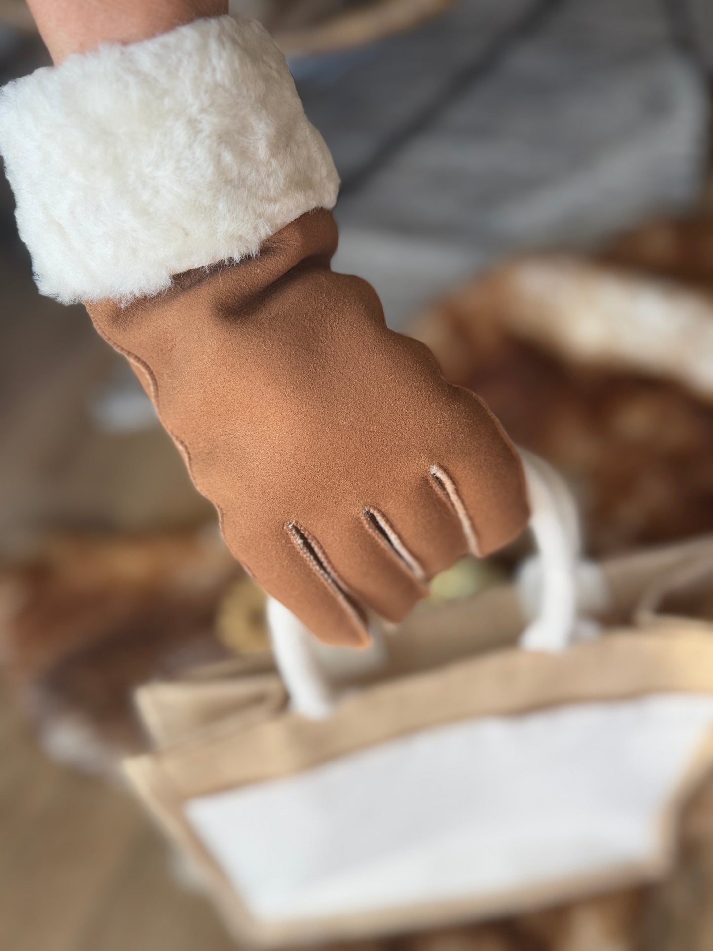Women's Gloves Sheepskin Wool Light Brown Natural Beige Warm Gloves Handmade Sustainable