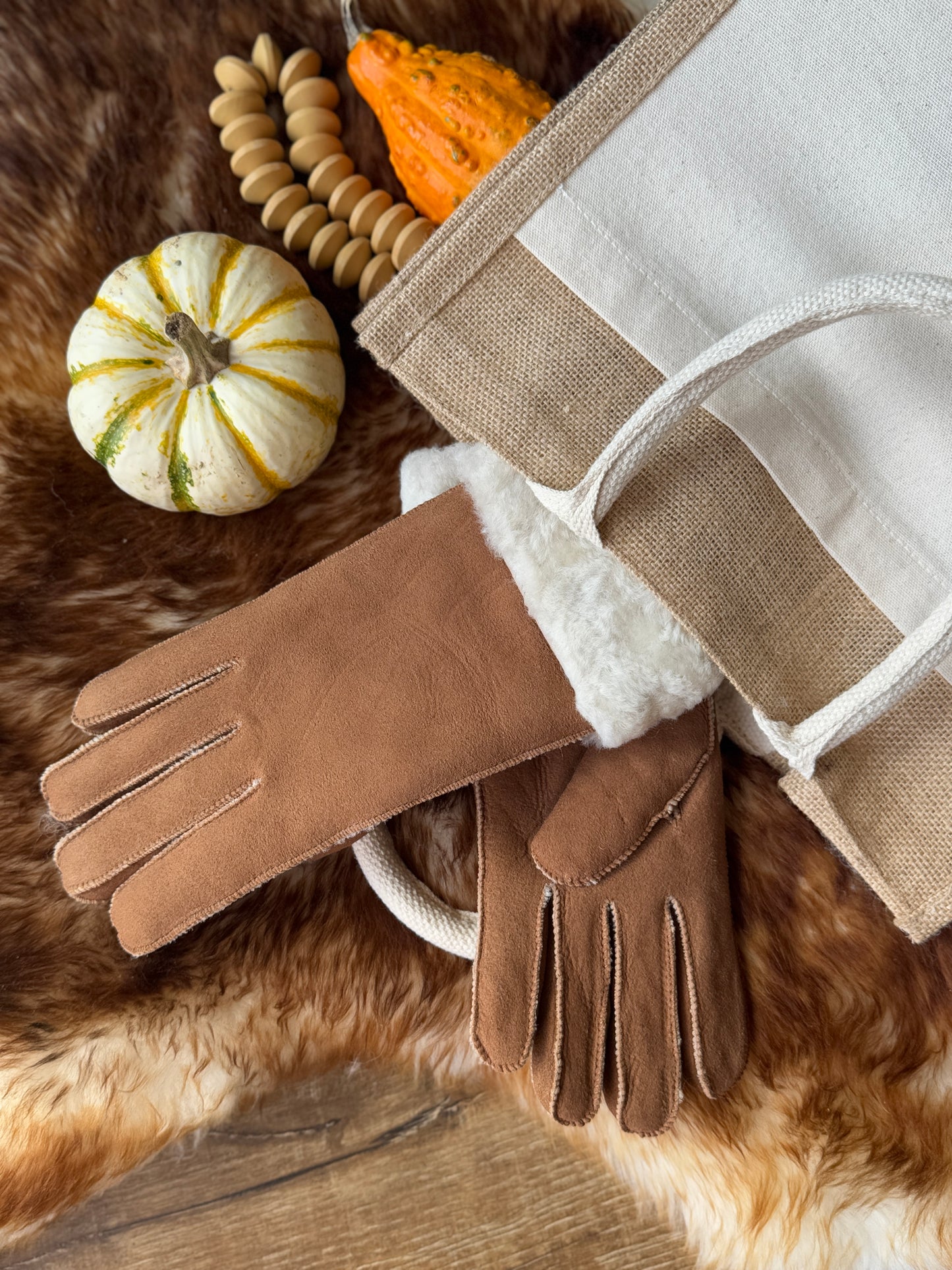 Women's Gloves Sheepskin Wool Light Brown Natural Beige Warm Gloves Handmade Sustainable