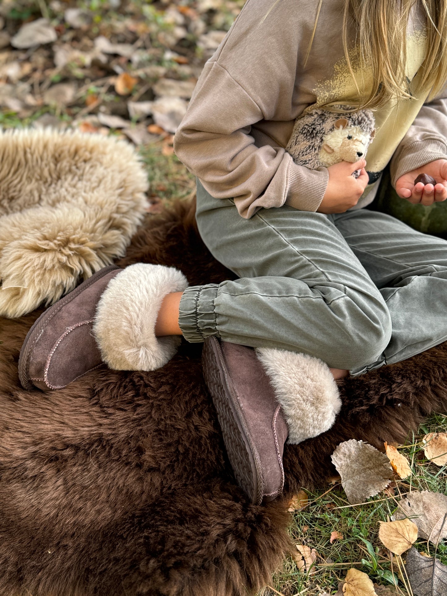 Follkee Kids Slippers Eskimo Brown Indoor | Outdoor Boots | Merino Wool