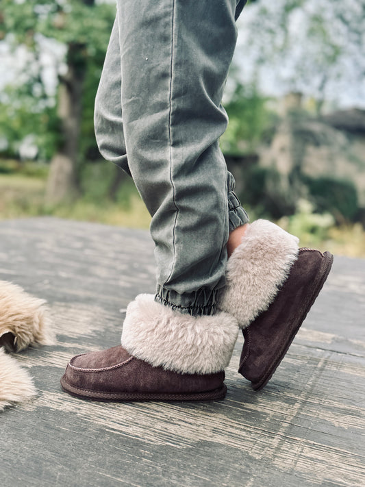 Follkee Kids Slippers Eskimo Brown Indoor | Outdoor Boots | Merino Wool