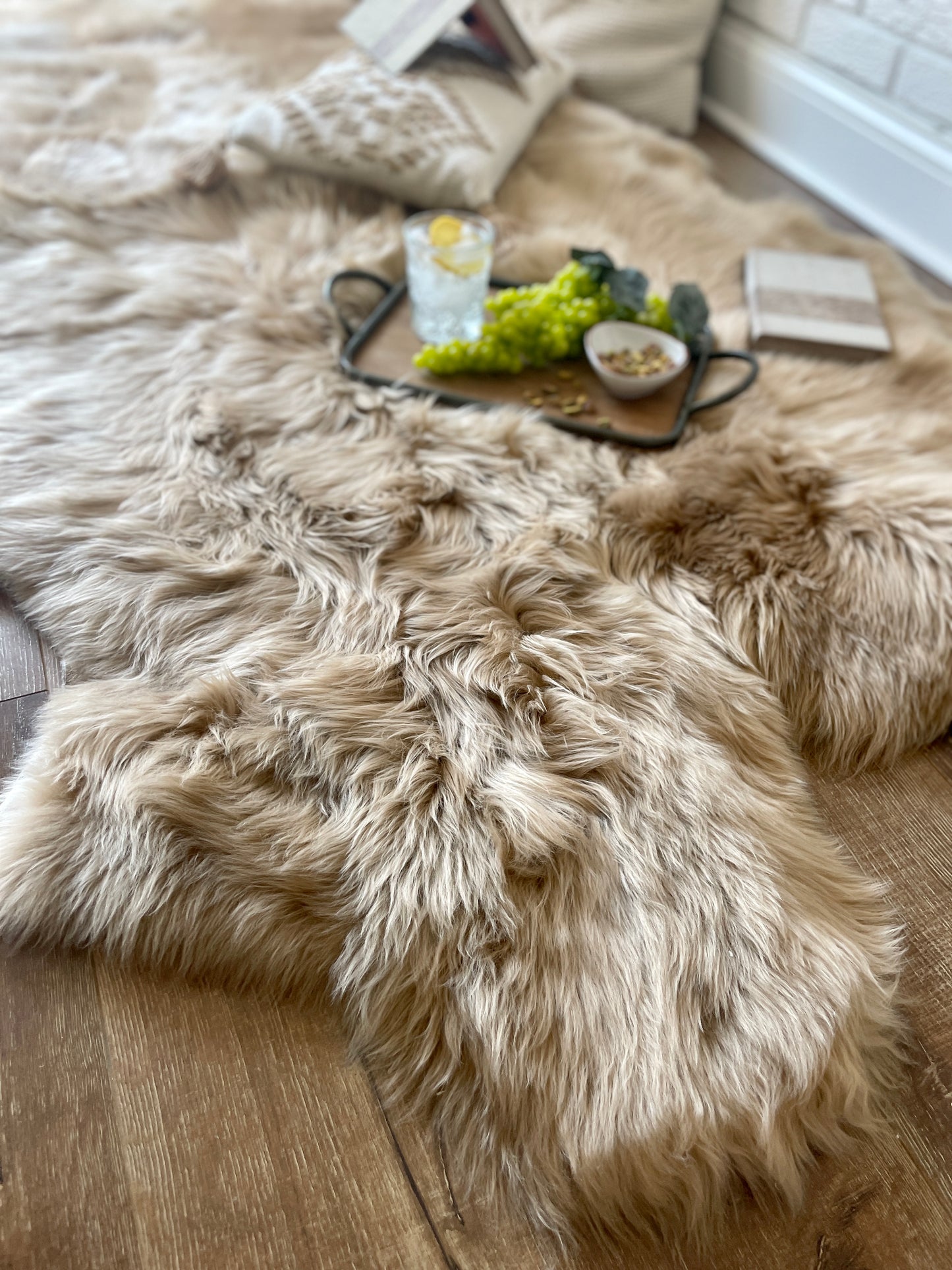 Follkee Sheepskin, Champagne Icelandic Sheepskin, sheepskin rug throw, natural sheepskin, real sheepskin rug