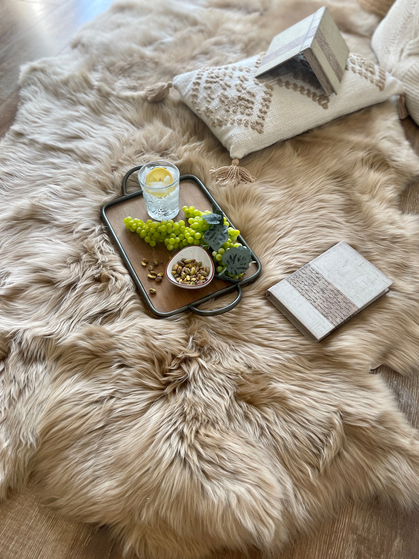 Follkee Sheepskin, Champagne Icelandic Sheepskin, sheepskin rug throw, natural sheepskin, real sheepskin rug