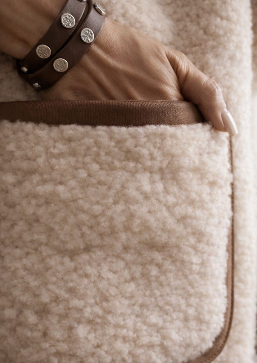 Sheepskin Wool Pullover • 100% Natural Wool Jacket • Light Brown Warm Scandinavian Fleece